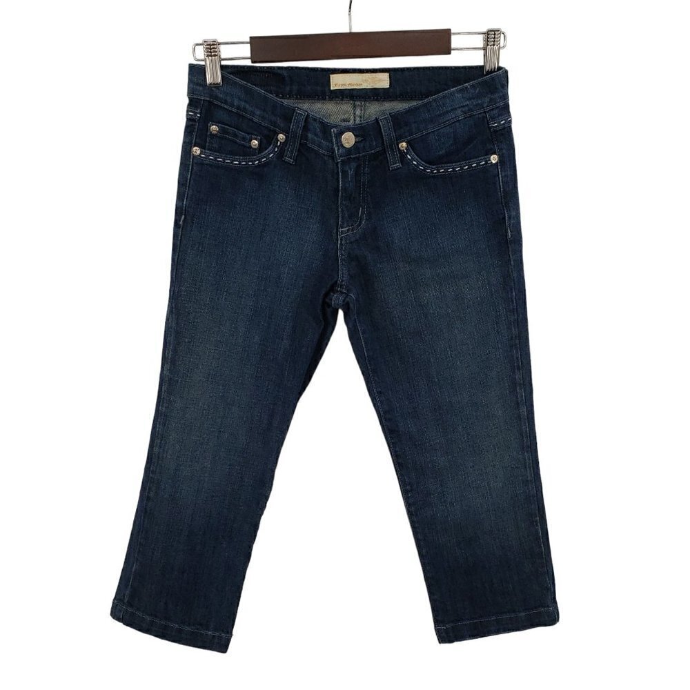 FLYING‎ MONKEY Capri Jeans Juniors Womens Sz 7 Dark Wash Blue Stretch Mid Rise